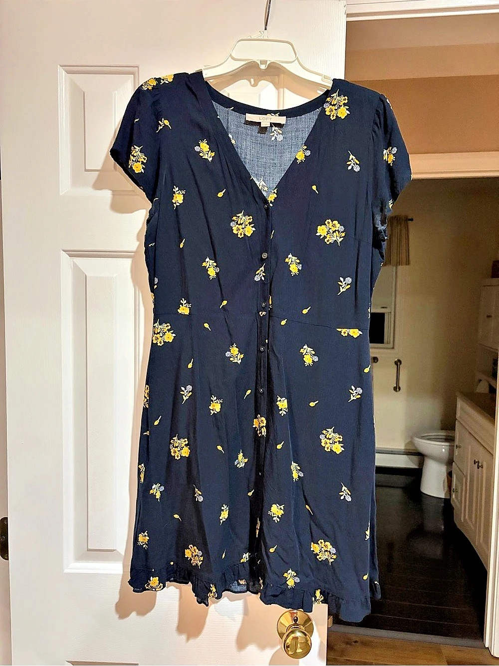 LOFT Floral Button-Front Midi Dress Mini Dress Blue & Yellow